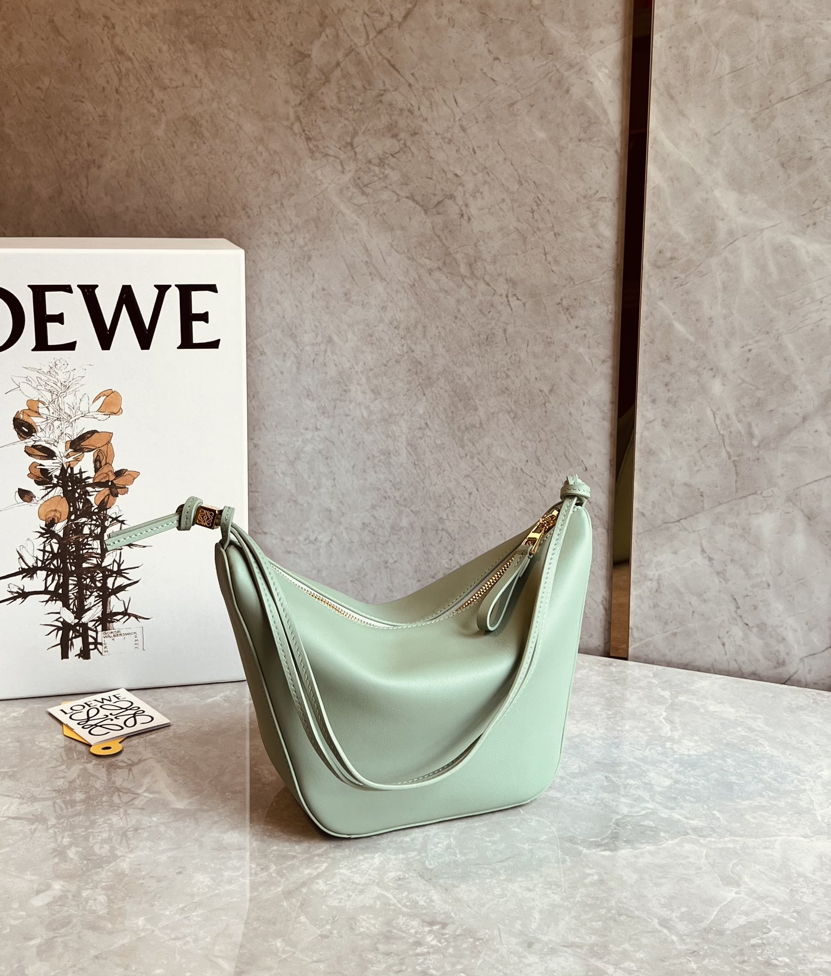 Loewe Mini Hammock Hobo Bag in Classic Calfskin Light Green